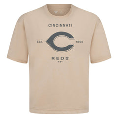 Cincinnati Reds Levelwear Crossway Oversized Luxe Signature Knit T-Shirt - Khaki