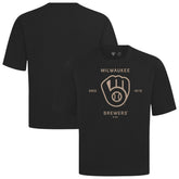 Milwaukee Brewers Levelwear Crossway Oversized Luxe Signature Knit T-Shirt - Black