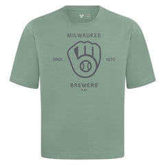 Milwaukee Brewers Levelwear Crossway Oversized Luxe Signature Knit T-Shirt - Green