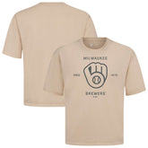 Milwaukee Brewers Levelwear Crossway Oversized Luxe Signature Knit T-Shirt - Khaki
