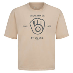 Milwaukee Brewers Levelwear Crossway Oversized Luxe Signature Knit T-Shirt - Khaki