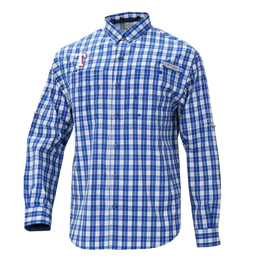 Texas Rangers Super Tamiami Omni-Shade Long Sleeve Button-Down Shirt - Royal | Columbia
