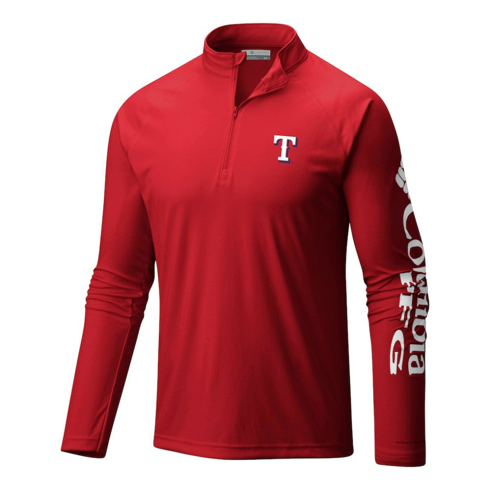 Texas Rangers Terminal Tackle Omni-Wick Raglan Quarter-Zip Pullover - Red | Columbia