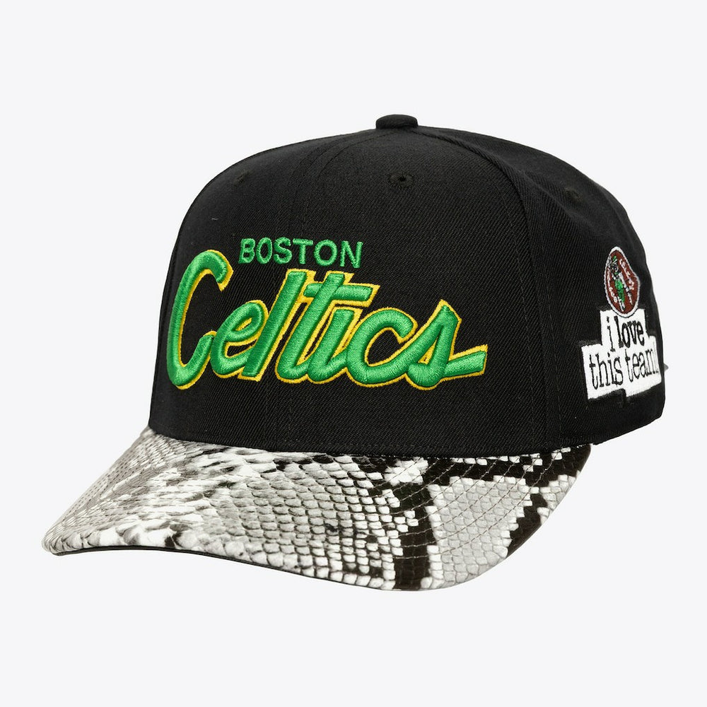 Boston Celtics x Just Don I Love This Team Snakeskin Strapback Hat - Black | Mitchell & Ness for sale