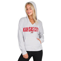 Kansas City Chiefs Concepts Sport Women's Liftoff Striped V-Neck Hoodie - White/Gray for sale