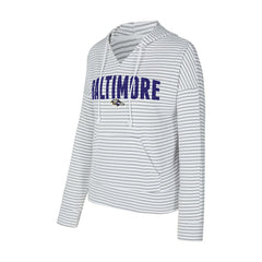Baltimore Ravens Concepts Sport Women's Liftoff Striped V-Neck Hoodie - White/Gray on sale