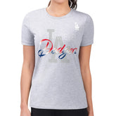 Los Angeles Dodgers G-III 4Her by Carl Banks Women's Super-Slim Fit Lightweight Shadow Logo Graphic T-Shirt - Heather Gray