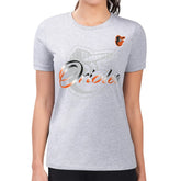 Baltimore Orioles G-III 4Her by Carl Banks Women's Super-Slim Fit Lightweight Shadow Logo Graphic T-Shirt - Heather Gray