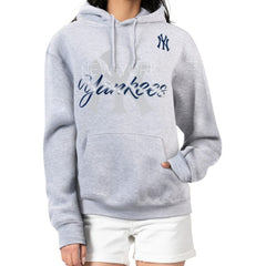 New York Yankees G-III 4Her by Carl Banks Women's Shadow Logo Graphic Pullover Hoodie - Heather Gray