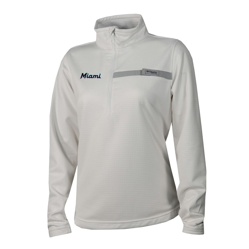 Miami Marlins Women's Skiff Guide Fleece Half-Zip Pullover Jacket - White | Columbia