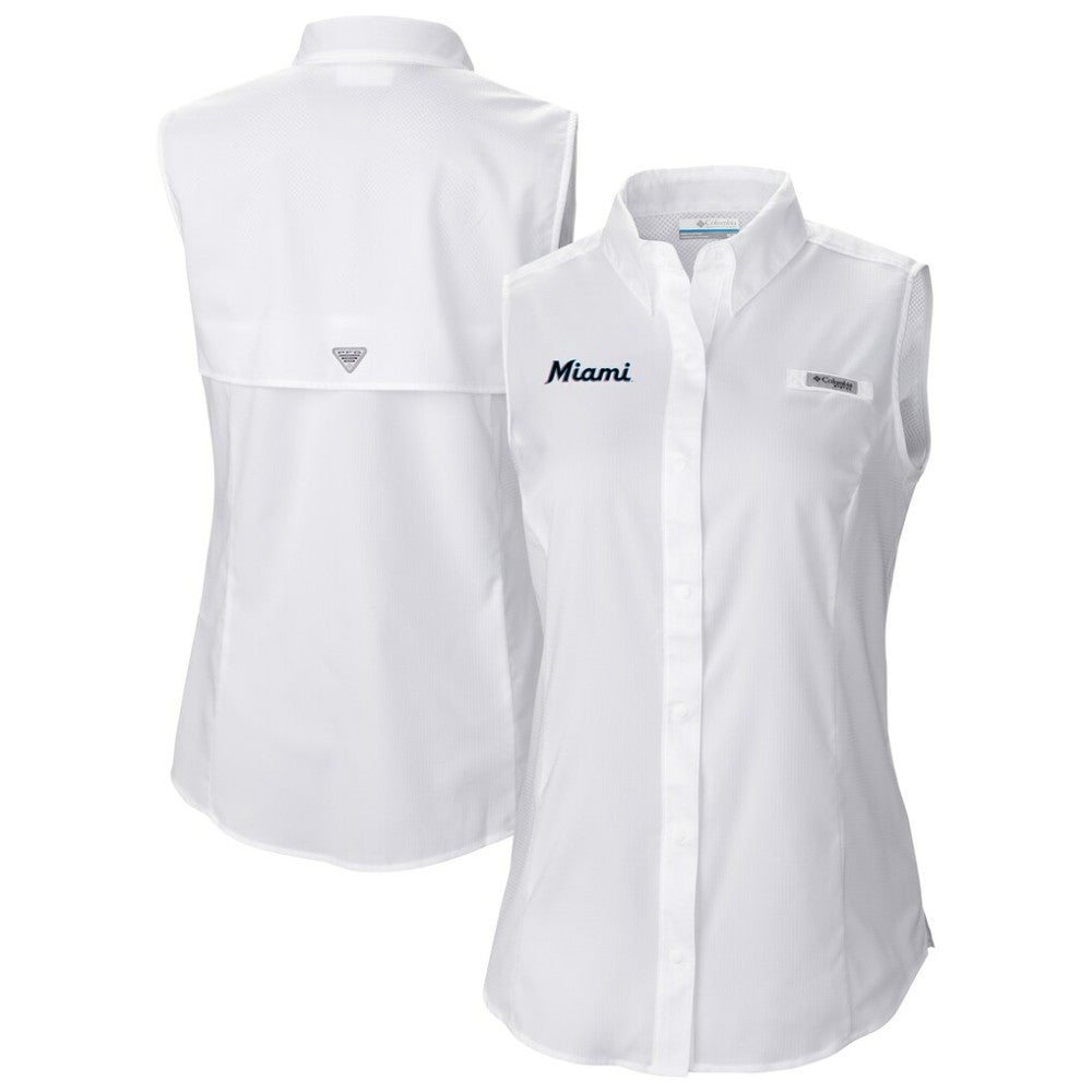Miami Marlins Women's Tamiami Sleeveless Shirt - White | Columbia