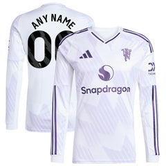 Manchester United 2025/26 Away Replica Long Sleeve Custom Jersey - White | Adidas discount