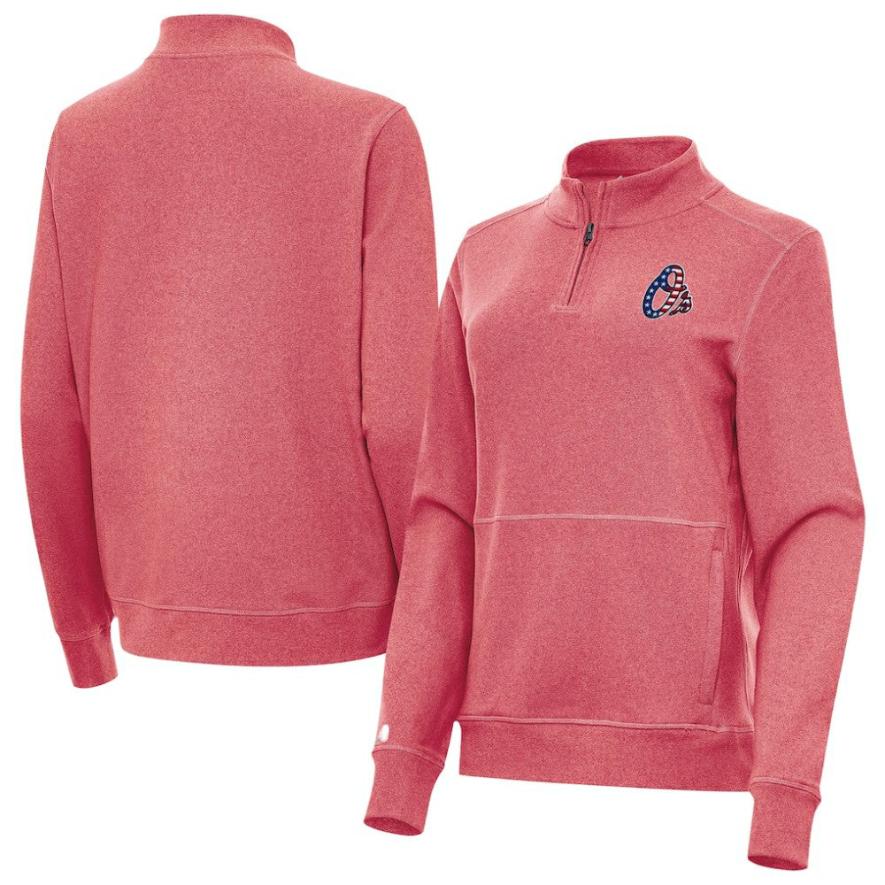 Baltimore Orioles Antigua Women's Crush Stars and Stripes Team Logo Quarter-Zip Pullover Top - Heather Red