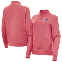Miami Marlins Antigua Women's Crush Stars and Stripes Team Logo Quarter-Zip Pullover Top - Heather Red
