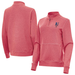 New York Mets Antigua Women's Crush Stars and Stripes Team Logo Quarter-Zip Pullover Top - Heather Red