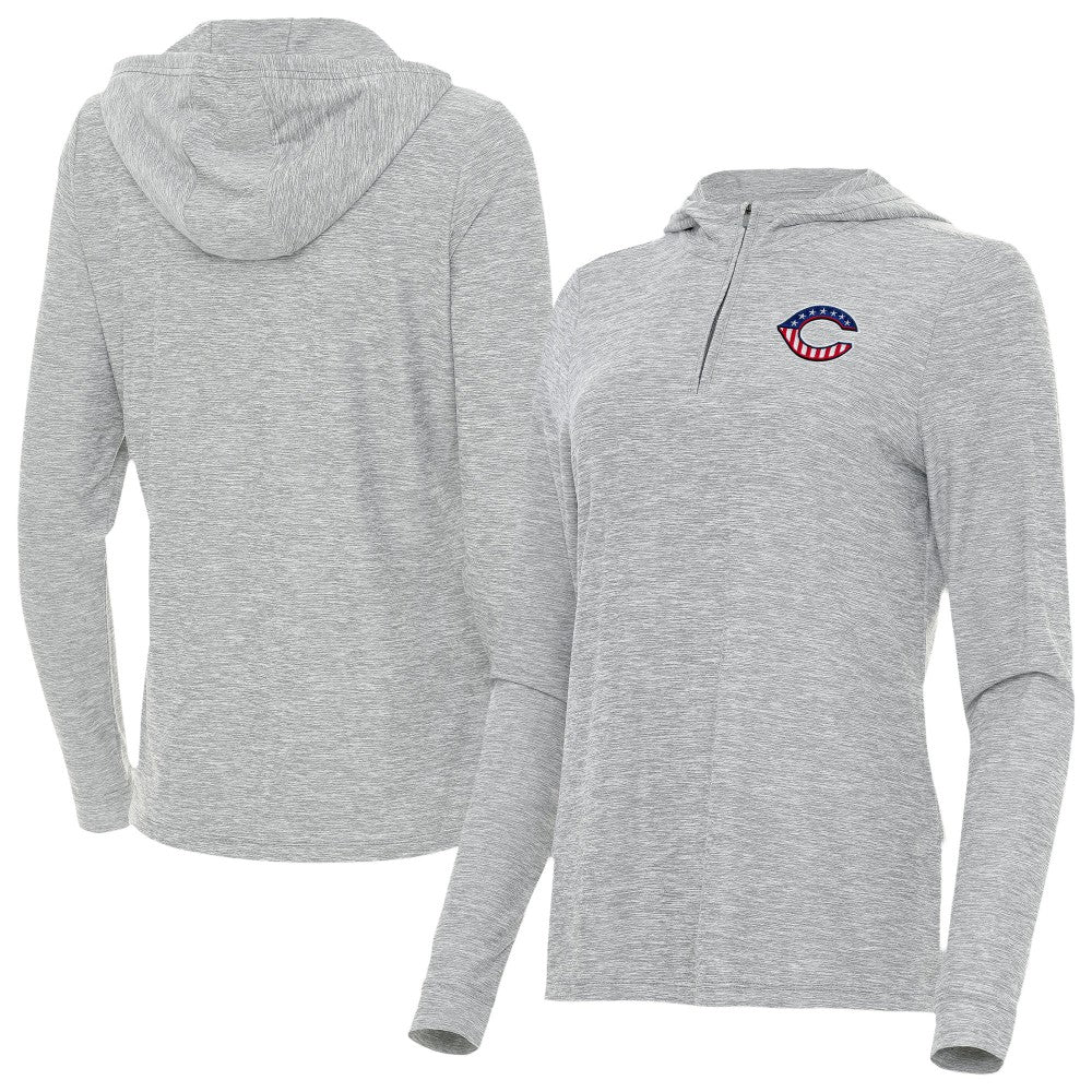 Cincinnati Reds Antigua Women's Daybreak Quarter-Zip Hoodie - Heather Gray