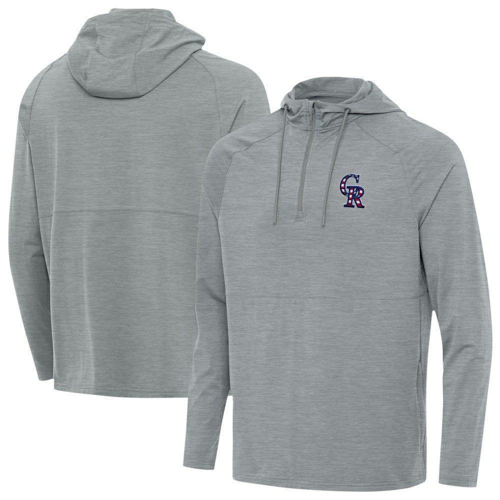 Colorado Rockies Antigua Spikes Stars and Stripes Team Logo Quarter-Zip Pullover Hoodie - Heather Gray