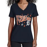 Detroit Tigers Starter Women's Fireworks V-Neck T-Shirt - Navy