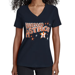 Houston Astros Starter Women's Fireworks V-Neck T-Shirt - Navy