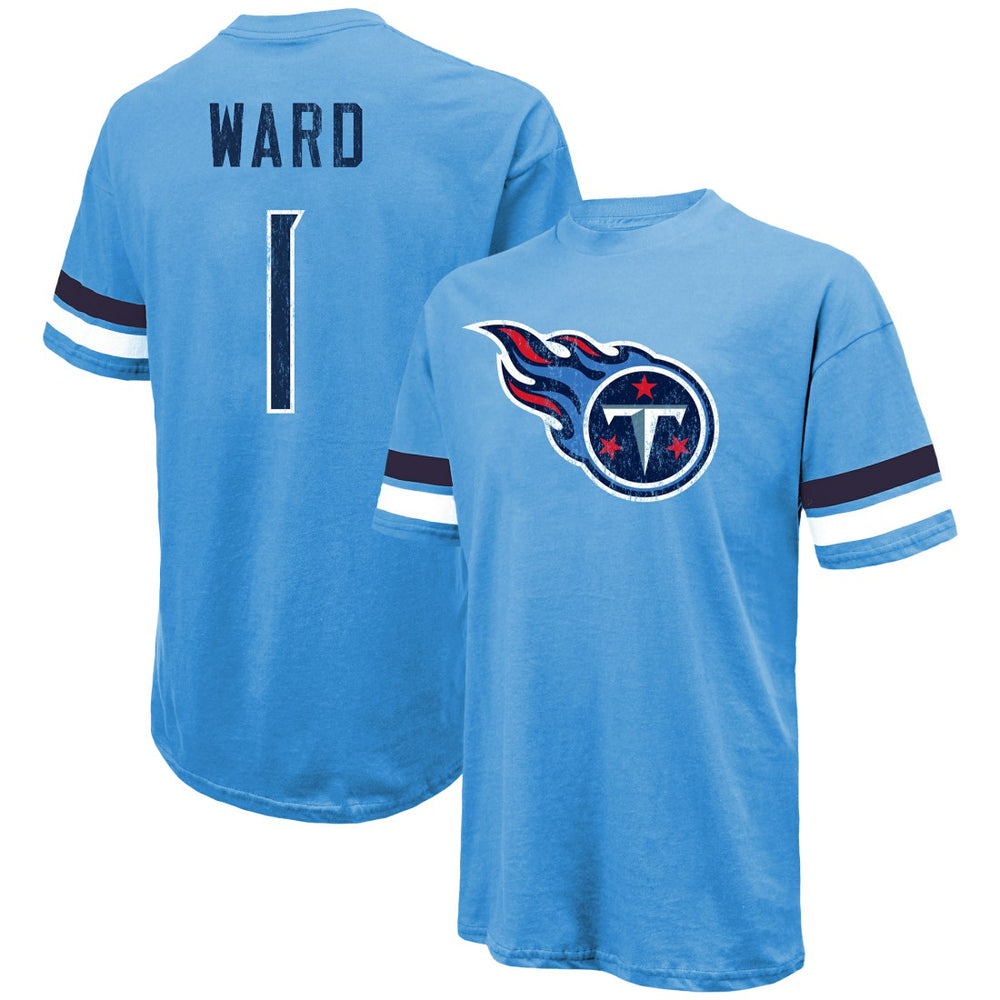 Cam Ward Tennessee Titans Majestic Threads 2025 NFL Draft First Round Pick Oversized T-Shirt - Light Blue outlet