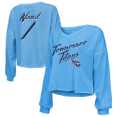 Cameron Ward Tennessee Titans Majestic Threads Women's Name & Number Off-Shoulder Script Cropped Long Sleeve Relaxed V-Neck T-Shirt - Light Blue sale