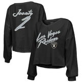 Ashton Jeanty Las Vegas Raiders Majestic Threads Women's Name & Number Off-Shoulder Script Cropped Long Sleeve Relaxed V-Neck T-Shirt - Black for sale