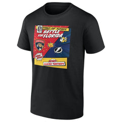 Florida Panthers vs. Tampa Bay Lightning 2025 Stanley Cup Playoffs Rivalry Comic Pop T-Shirt Black