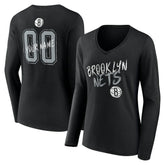 Brooklyn Nets Women's Hustle Custom Long Sleeve V-Neck T-Shirt - Black on sale