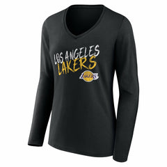 Los Angeles Lakers Women's Hustle Custom Long Sleeve V-Neck T-Shirt - Black discount
