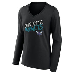 Charlotte Hornets Women's Hustle Custom Long Sleeve V-Neck T-Shirt - Black discount