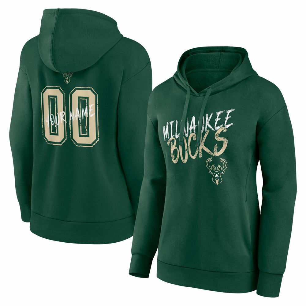 Milwaukee Bucks Women's Hustle Custom Pullover Hoodie - Hunter Green on sale