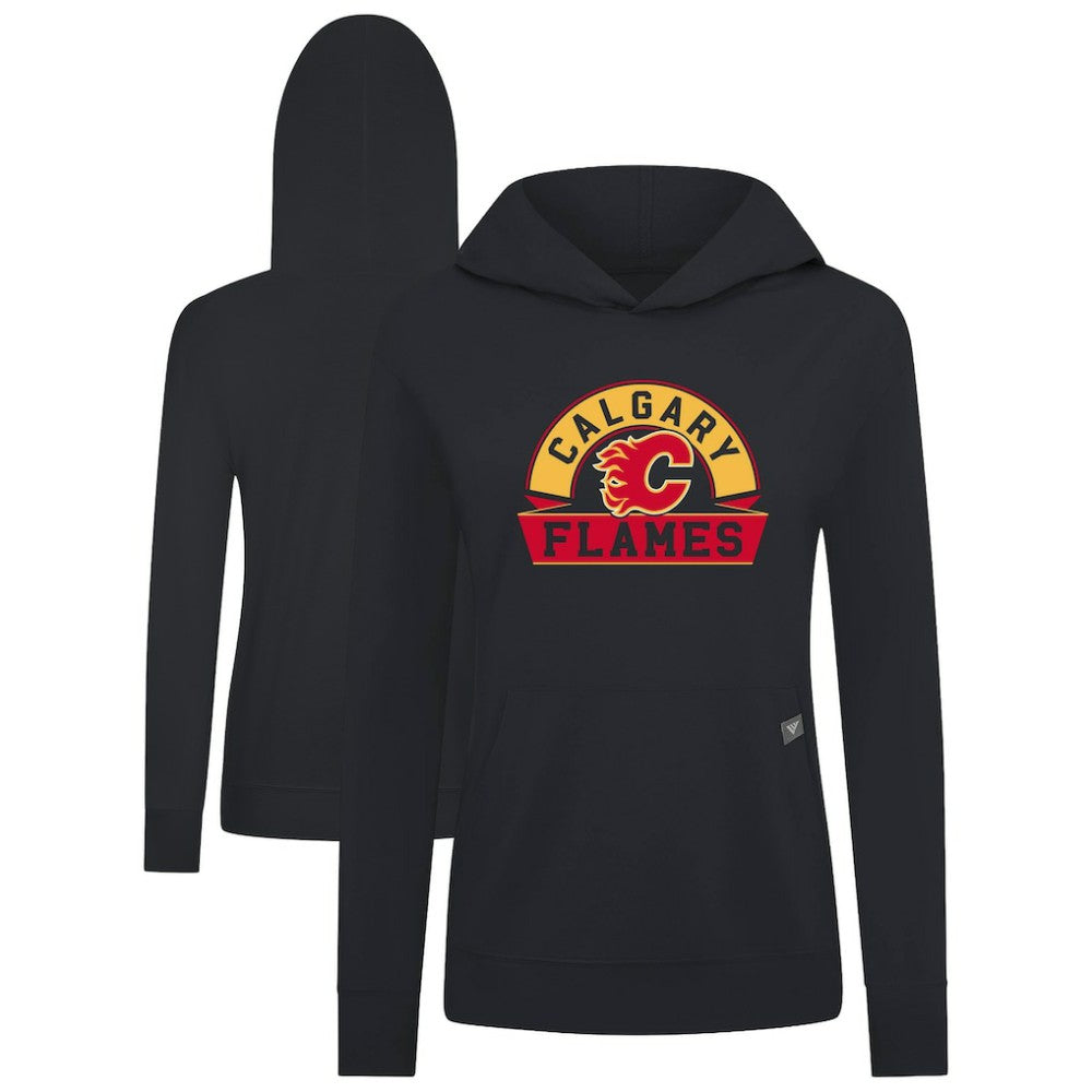 Calgary Flames Levelwear Women's Relay Banner Arch Pullover Hoodie Black