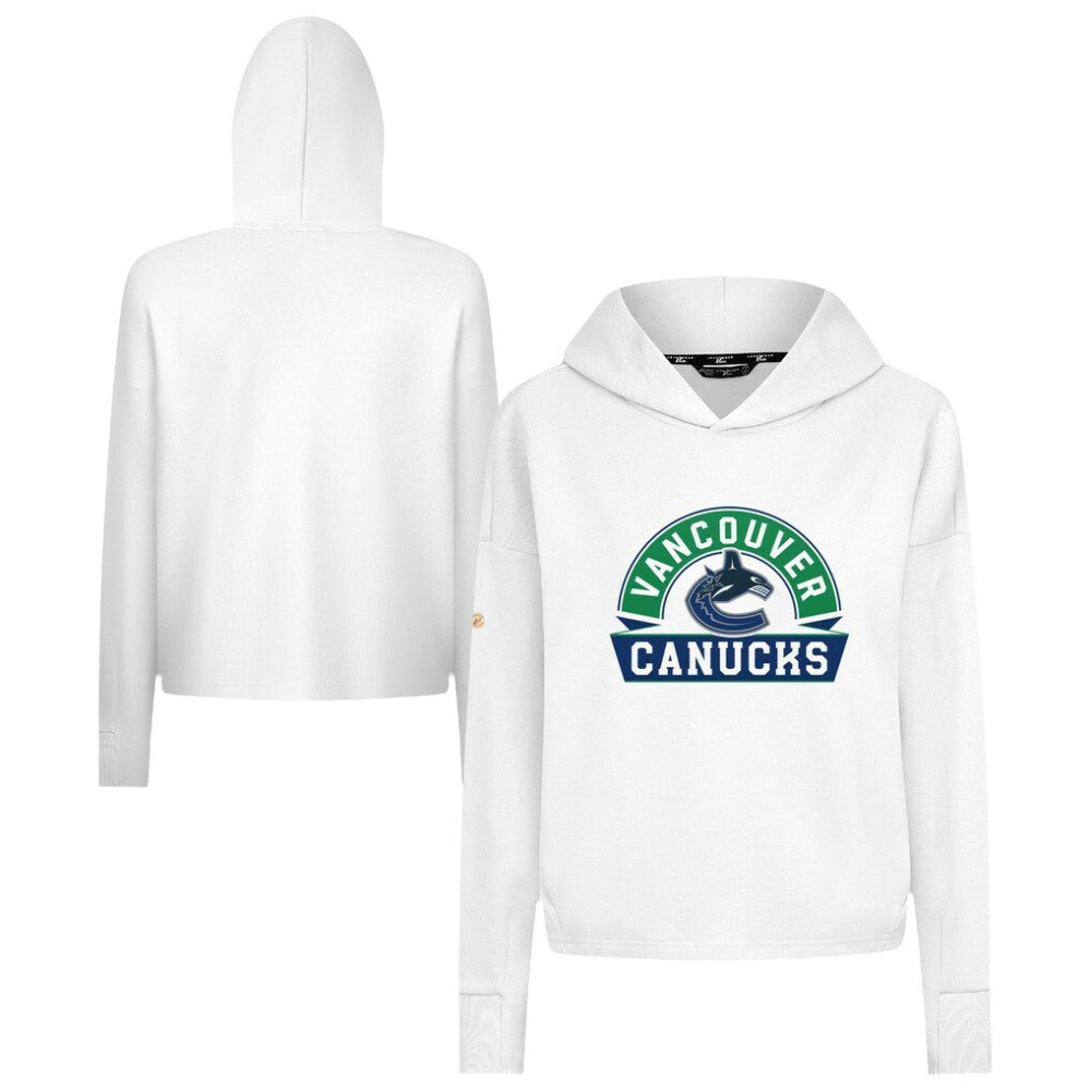 Vancouver Canucks Levelwear Women's Sweet Banner Arch Tri-Blend Cropped Pullover Hoodie White