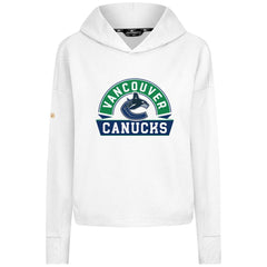 Vancouver Canucks Levelwear Women's Sweet Banner Arch Tri-Blend Cropped Pullover Hoodie White