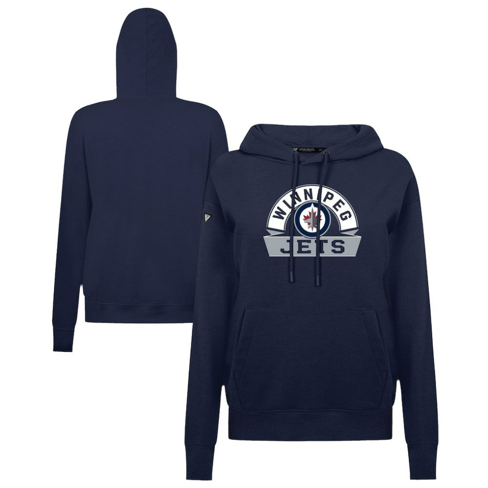 Winnipeg Jets Levelwear Women's Adorn Banner Arch Pullover Hoodie Navy