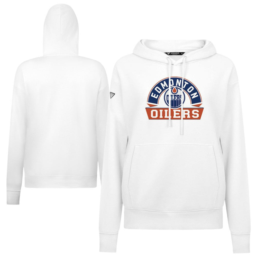 Edmonton Oilers Levelwear Women's Adorn Banner Arch Pullover Hoodie White