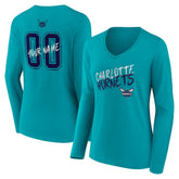 Charlotte Hornets Women's Hustle Custom Long Sleeve V-Neck T-Shirt - Teal for sale