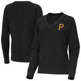 Pittsburgh Pirates Antigua Women's Varsity Tri-Blend V-Neck Long Sleeve T-Shirt - Heather Black