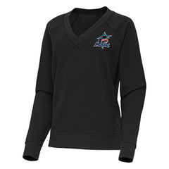 Miami Marlins Antigua Women's Varsity Tri-Blend V-Neck Long Sleeve T-Shirt - Heather Black