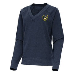 Milwaukee Brewers Antigua Women's Varsity Tri-Blend V-Neck Long Sleeve T-Shirt - Heather Navy