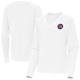 Chicago Cubs Antigua Women's Varsity Tri-Blend V-Neck Long Sleeve T-Shirt - White