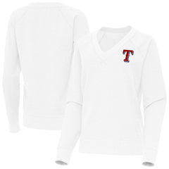 Texas Rangers Antigua Women's Varsity Tri-Blend V-Neck Long Sleeve T-Shirt - White