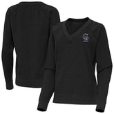 Colorado Rockies Antigua Women's Varsity Tri-Blend V-Neck Long Sleeve T-Shirt - Heather Black