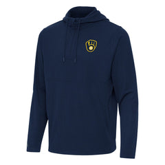 Milwaukee Brewers Antigua Connected Quarter-Zip Pullover Hoodie - Navy