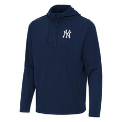 New York Yankees Antigua Connected Quarter-Zip Pullover Hoodie - Navy