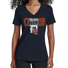 Detroit Tigers Starter Women's Team Color Shading V-Neck T-Shirt - Navy