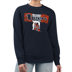 Detroit Tigers Starter Women's Team Color Shading Fleece Pullover Sweatshirt - Navy