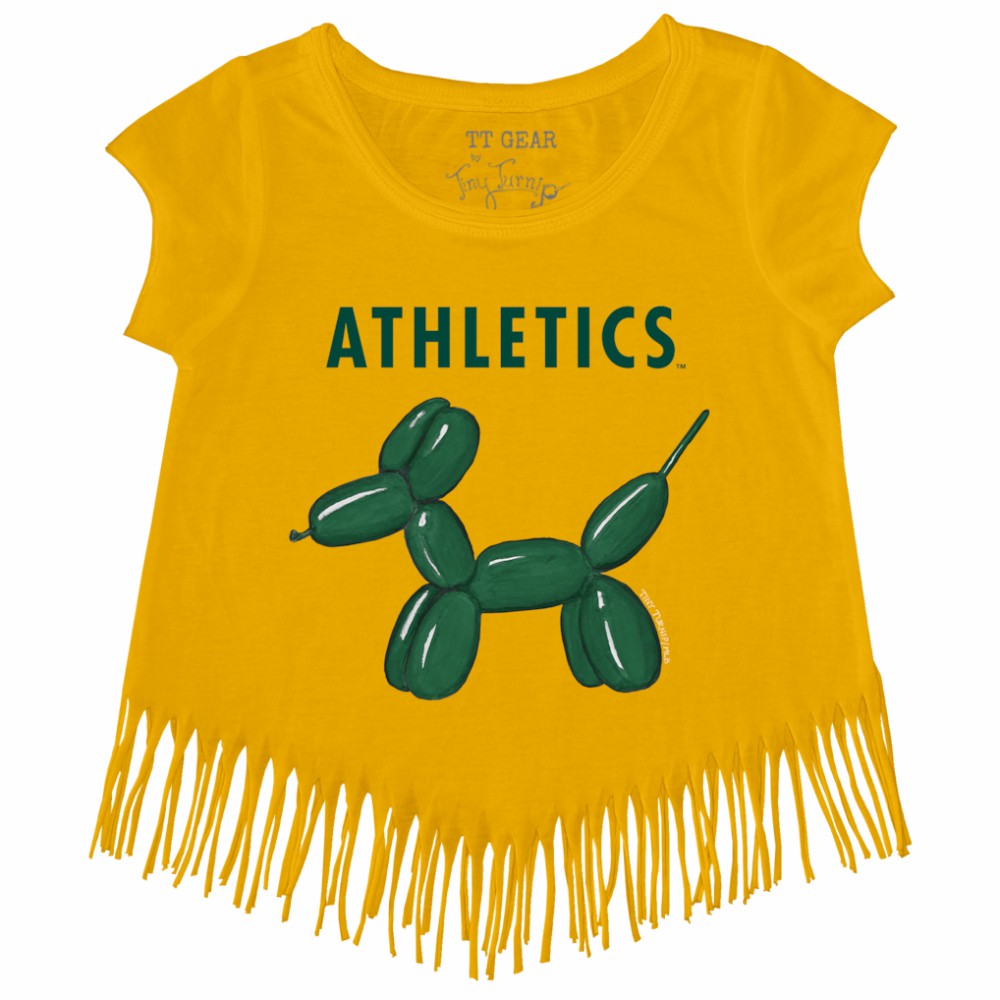 Athletics Tiny Turnip Girls Youth Balloon Dog Fringe T-Shirt - Gold