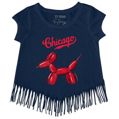 Chicago Cubs Tiny Turnip Girls Youth Balloon Dog Fringe T-Shirt - Navy