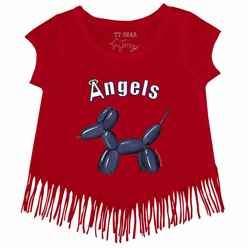 Los Angeles Angels Tiny Turnip Girls Youth Balloon Dog Fringe T-Shirt - Red